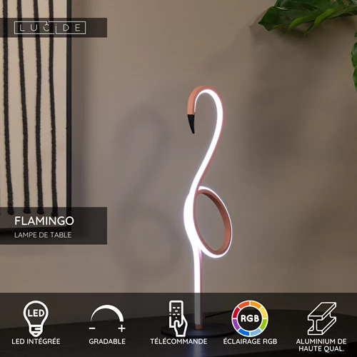 Lucide FLAMINGO - Lampe de table - LED Dim. - Rvb - Rose - USP